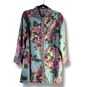 Soft Surroundings Womens Sz Small Scattered Roses Floral Button Up Shirt Tunic